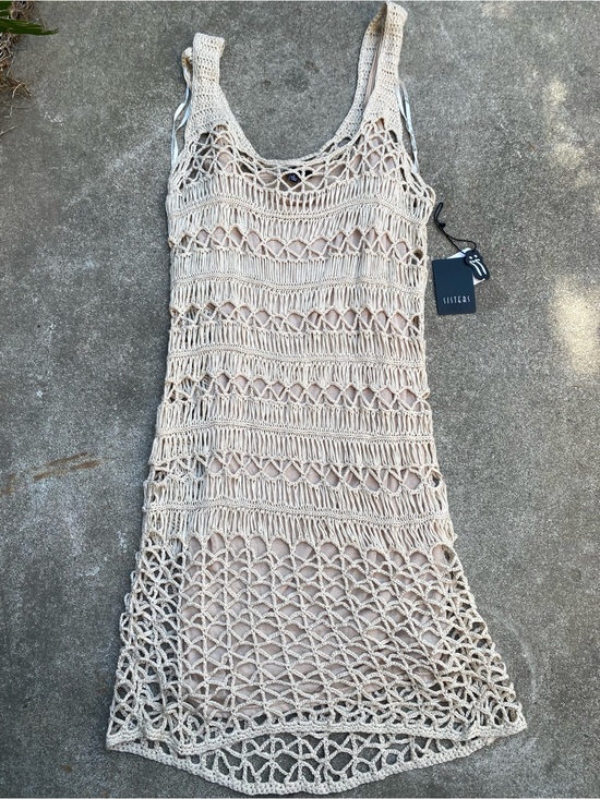 Sisters Dresses & Skirts - Sisters Crochet Open Knit Macrame Tank Dress Cream Beige Festival NWT Small